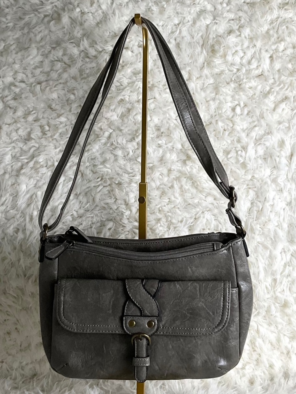 BUENO WOMEN'S FAUX-LEATHER SHOULDER BAG-GRAY!